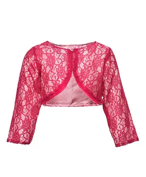 A Little Fable Full Sleeves Lace Work Shrug - Pink