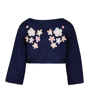 A Little Fable Full Sleeves Floral Embellished Shrug - Blue