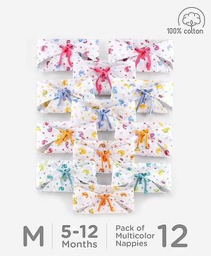 Babyhug Muslin Cloth Nappy Set of 12 Medium - Multicolor Printed