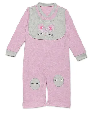 Rabbit Pocket Full Sleeves Face Patch  Romper - Pink