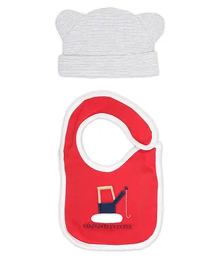 Rabbit Pocket Pack Of 2 Striped Cap With Bib - Red Grey