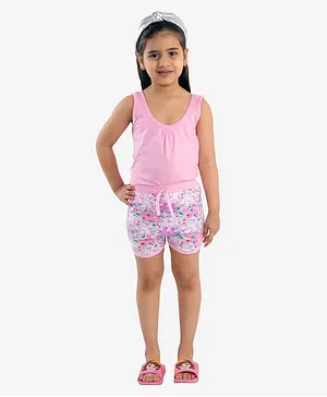 Chipbeys Sleeveless Top With Flower Print Shorts Set - Pink
