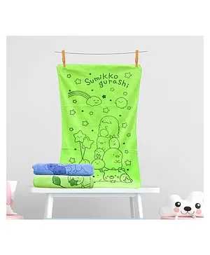 The Little Lookers Small Cotton Bath Towels Set of 2 - Green Blue ( Print May Vary )