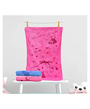 The Little Lookers 100% Cotton Large Towel Set of 2 Pink Blue - (Print May Vary) 