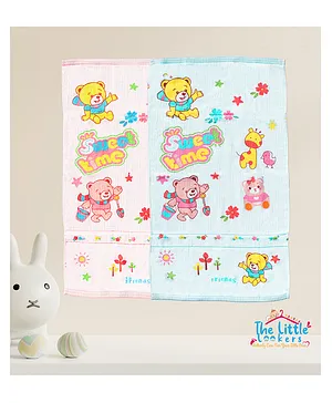 The Little Lookers Large 100% Cotton Towel Pack of 2  Pink Blue -  ( Print May Vary ) 