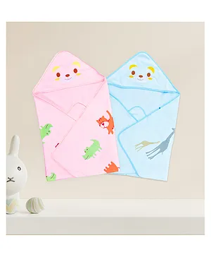 The Little Lookers Printed Hooded Towel Pack Of 2 - Pink Blue