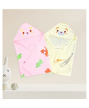 The Little Lookers Hooded Towel Pack Of 2 Pink Green - (Print May Vary) 