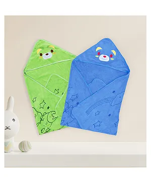 The Little Looker Hooded Towel Pack of 2 Blue Green - (Print May Vary)