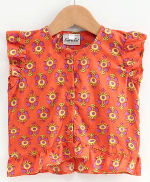 BownBee Cap Sleeves Flower Print Top - Orange