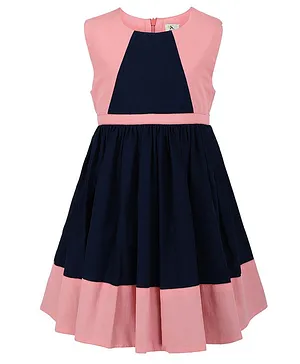A Little Fable Sleeveless Dual Colour Dress - Navy Blue & Pink
