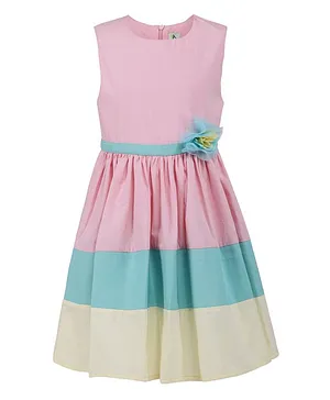 A Little Fable Sleeveless Flower Embellished Dress - Pink & Blue