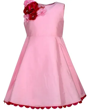 A Little Fable Scallop Hem Sleeveless Rose Embellished Dress - Pink