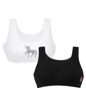 D'chica Set of 2 Horse Print Non Padded Non Wired Beginner Bras - White Black