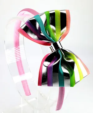 Aye Candy Rainbow Striped Bow On Hair Band - Multi Color