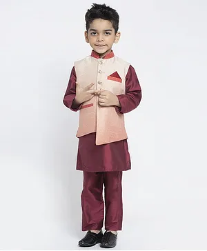 Maxence Full Sleeves Kurta With Design Detailing Jacket & Pyjama Set - Pink & Maroon