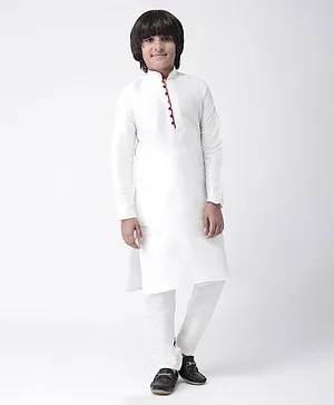 HANGUP Full Sleeves Solid Kurta With Pajama - White