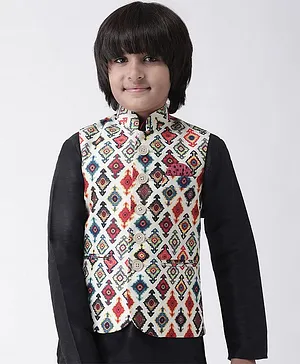 HANGUP Sleeveless Geometric Printed Bandgala Nehru Jacket - Multi Color