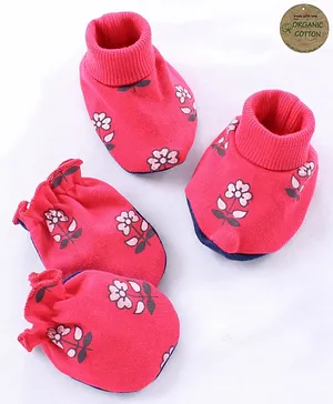 Babyoye Mittens and Booties Set Floral Print - Pink