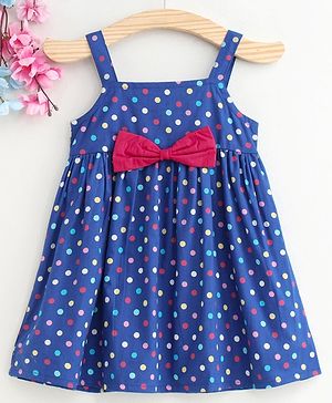 Babyhug Singlet Polka Dot Frock Bow Applique - Blue