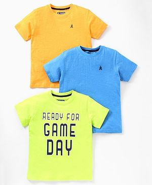 Pine Kids 100% Cotton & Bio wash Half Sleeves Tees Pack of 3 - Yellow Blue Green
