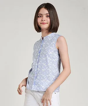 AND Girl Sleeveless Floral Print Top - Light Blue