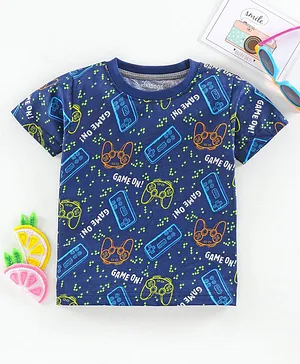 Rikidoos Half Sleeves Printed T-Shirt - Navy Blue