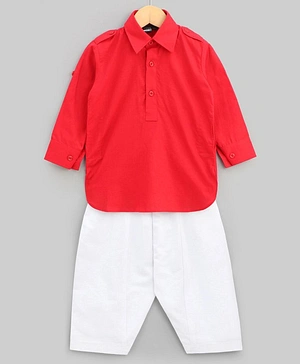 Robo Fry Full Sleeves Kurta Pyjama Set - Red