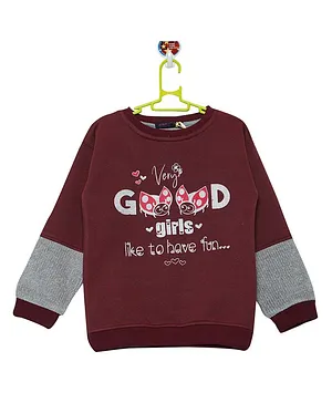 Ziama Full Sleeves Text Print Sweatshirt - Wine
