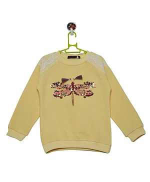 Ziama Full Sleeves Sequin Embellished Butterfly Design Sweatshirt - Yellow