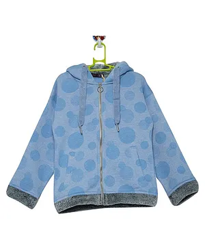 Ziama Full Sleeves Polka Dots Print Hooded Jacket - Sky Blue