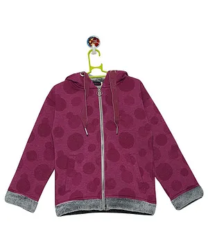 Ziama Full Sleeves Polka Dots Print Hooded Jacket - Purple