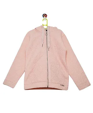 Ziama Full Sleeves Floral Pattern Hooded Jacket - Peach