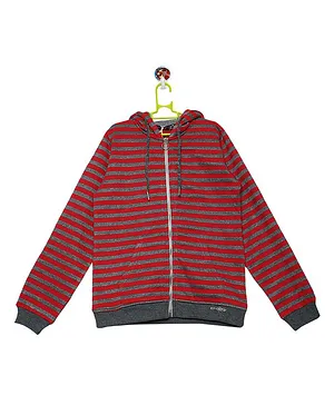 Ziama Full Sleeves Striped Hooded Jacket - Red