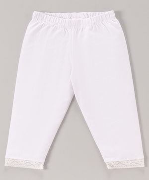 Babyhug Lace Border Three Fourth Leggings - White - 9-12m White