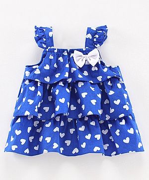 Babyhug Flutter Sleeves Layered Top Heart Print - Blue