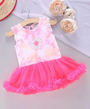 Mark & Mia Sleeveless Frock Style Onesie Floral Sequin Patch - Pink