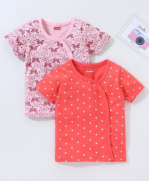 Babyhug Half Sleeves Vests Butterfly Print Pack of 2 - Red and Pink