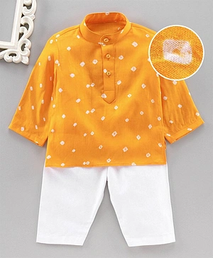 JAV Creations Bandhani Full Sleeves Kurta With Pyjama - Yellow