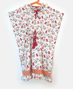 The Kaftan Company Half Sleeves Penguin Print Dress - Beige