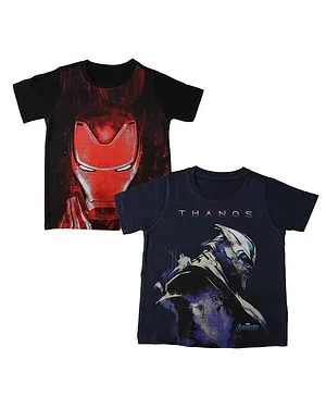Marvel By Crossroads Pack Of 2 Half Sleeves Iron Man Print T-Shirt   - Black Navy Blue