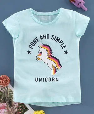 Fox Baby Short Sleeves Tee Unicorn Print - Blue