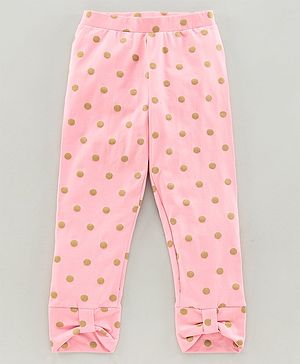Pine Kids Mid Calf Length Organic Cotton Biowashed Leggings Glitter Polka Dot Print - Pink