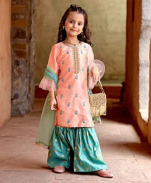 Saka Designs Half Sleeves Kurti With Sharara Pants - Pink Blue