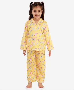 KID1 Full Sleeves Cherry Cupcakes Night Suit - Yellow