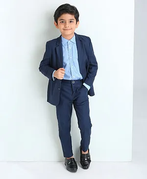 Babyhug Full Sleeves 3 Piece Party Suit - Navy Blue