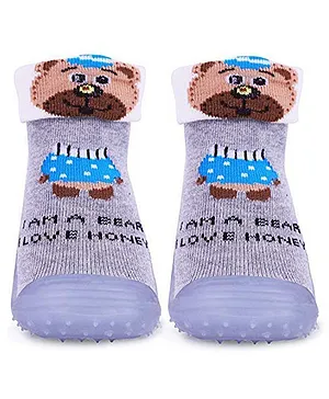 U-grow Anti-Skid Breathable Soft Socks Shoes Bear Design - Grey 