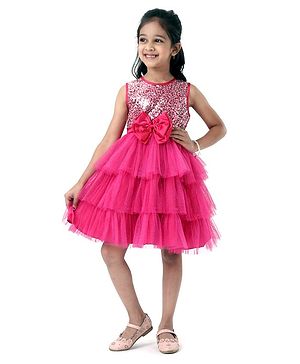 Babyhug Sleeveless Frock Sequin Embellishment - Fuchsia