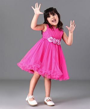 Babyhug Sleeveless Party Frock Rose Applique - Pink