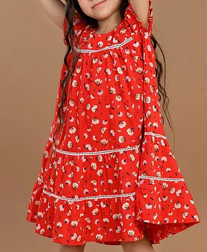 Hola Bonita Half Sleeves Floral Frock - Red