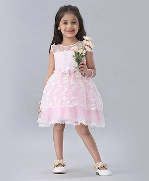 Babyhug Sleeveless Frock Floral Embroidery - Pink